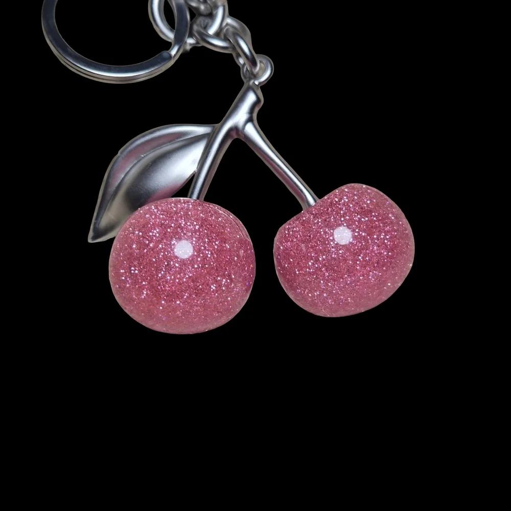 Pink Glittery Cherry Keychain Bag Charm Accessory